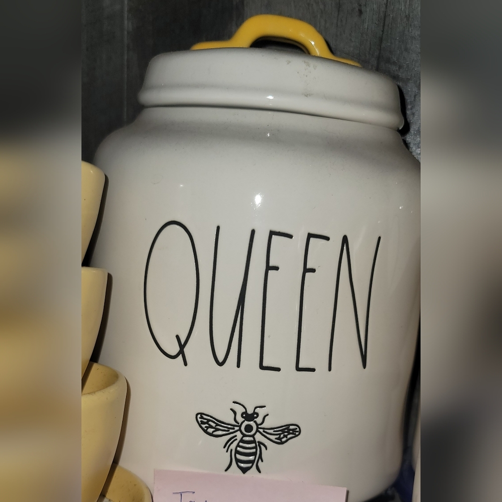 Rae Dunn Queen Bee White Ceramic Jar